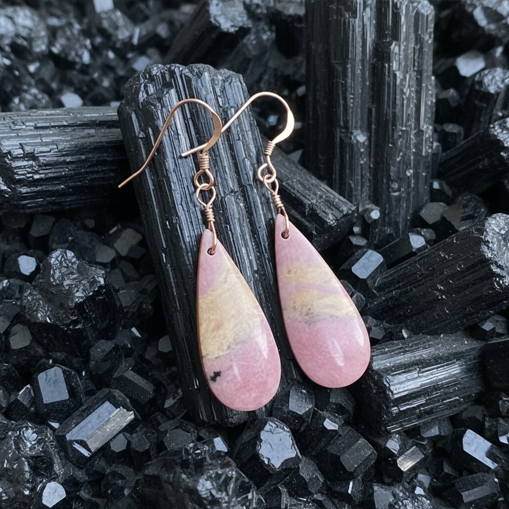 Earrings with small pink ocean Jasper
