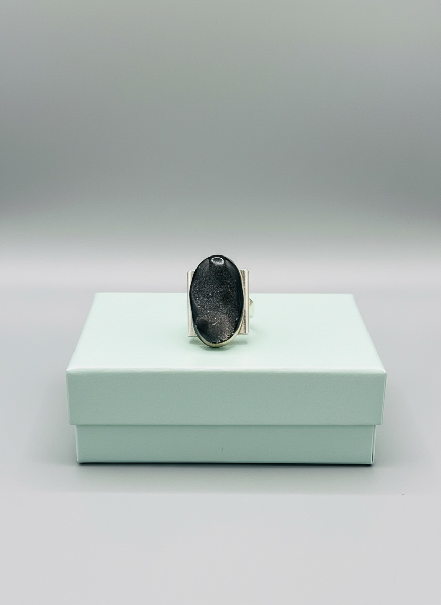 Ring with black druzy