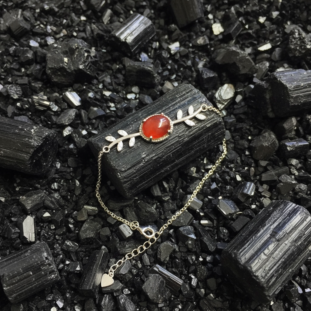 Bracelet cuff style with natural Afghan Rose Tourmaline cabochon