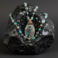 Necklace with natural cooper on chrysocolla