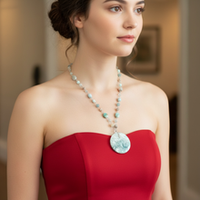 Necklace with blue plume agate and gem stones