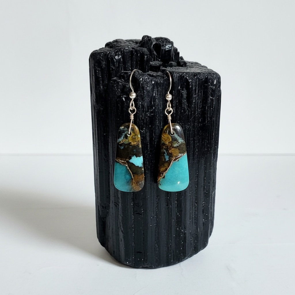 Earrings with gem chrysocolla