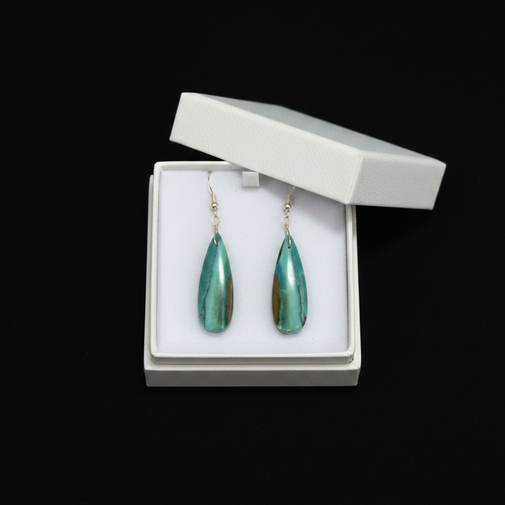 Earrings with petrified Opalized wood