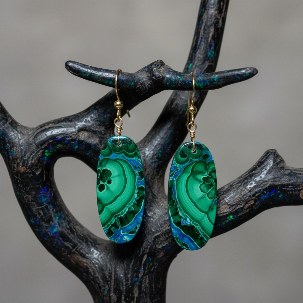 Earrings with Malachite-Azurite