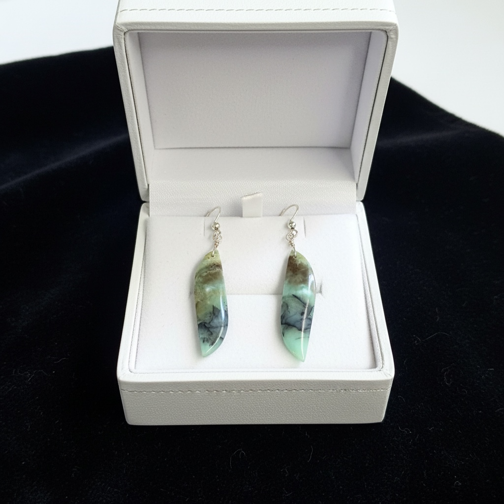 Earrings with petrified Opalized wood
