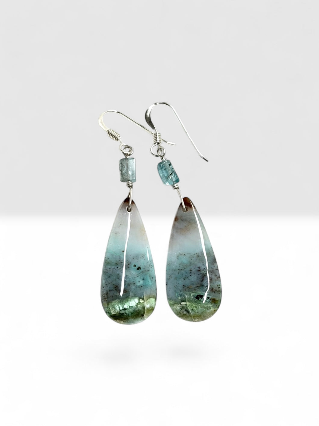 Earrings with petrified Opalized wood