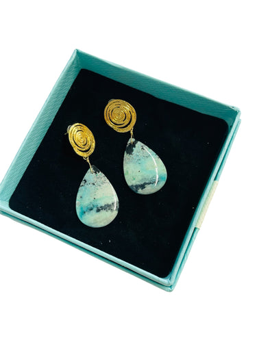 Earrings with three colors Opalized wood and studs