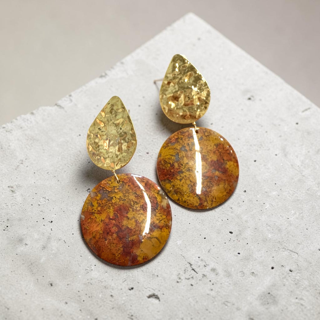 Earrings with red moss agate