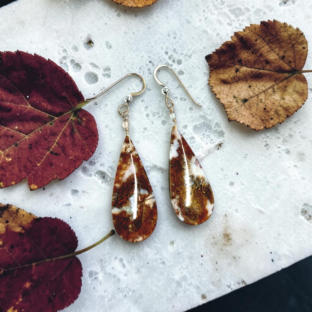 Earrings with brown mustard moss agates