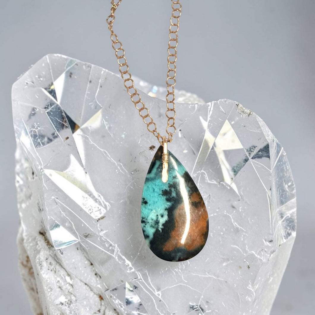 Pendant with dark petrified opalized wood