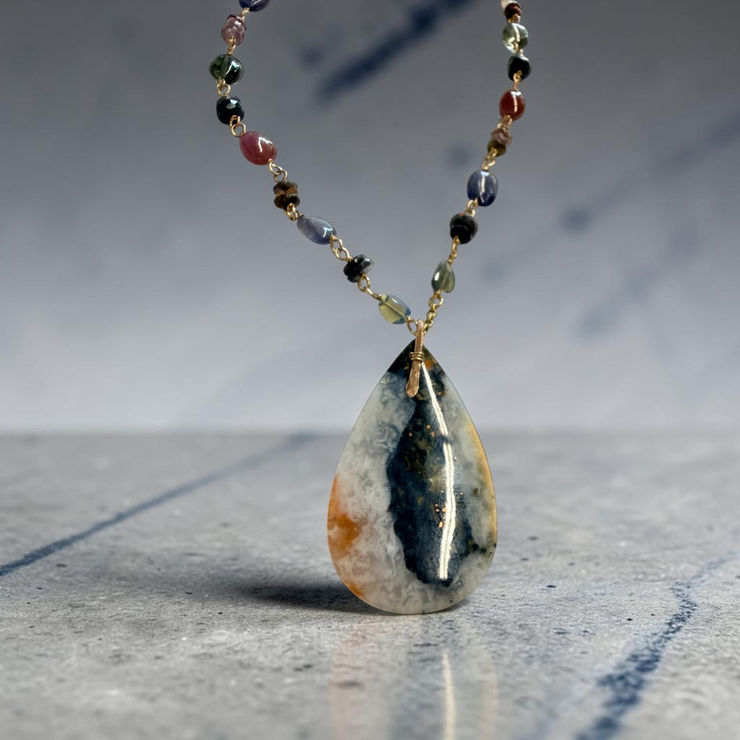 Necklace with copper on agate and various stones