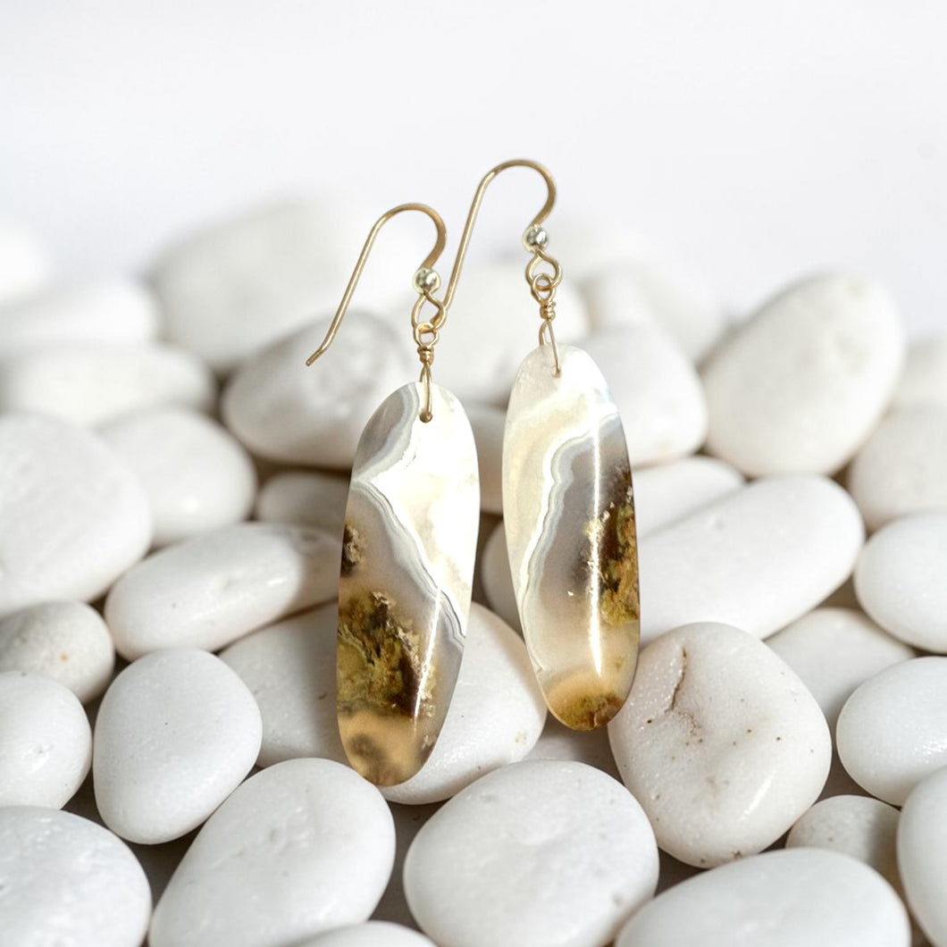 earrings with white green moss agate