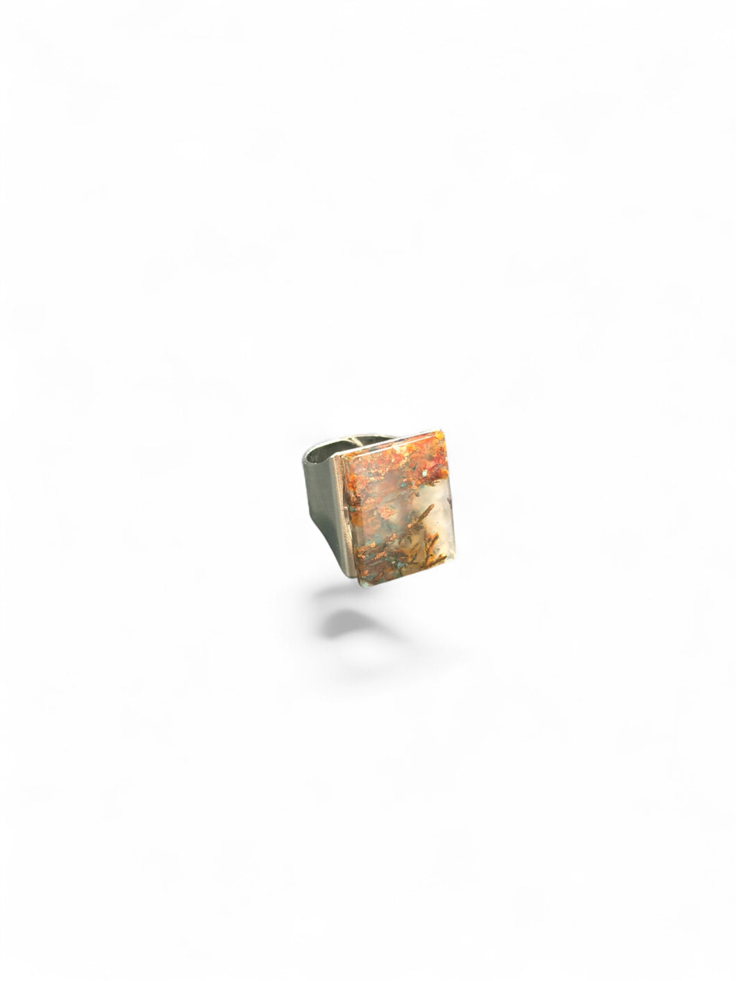 Ring with oval petrified opalized wood cabochon