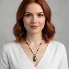 Necklace with dark colors petrified opalized wood and various stones