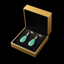 Earrings with green opalized wood