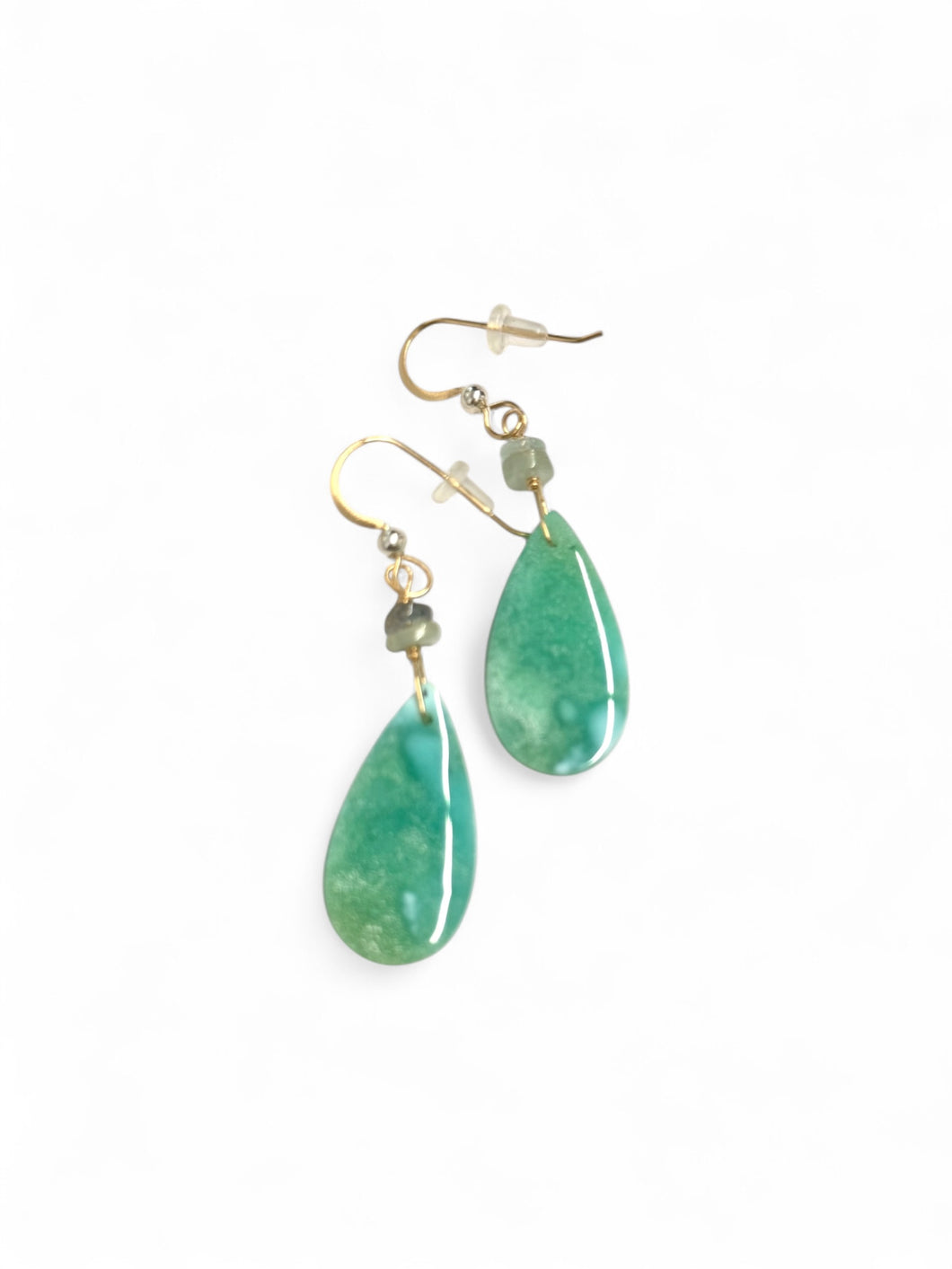 Earrings with green opalized wood