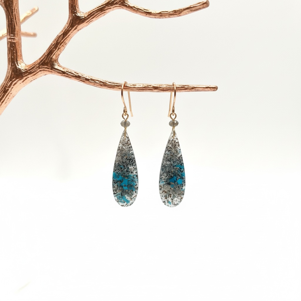 Earrings with chrysocolla copper