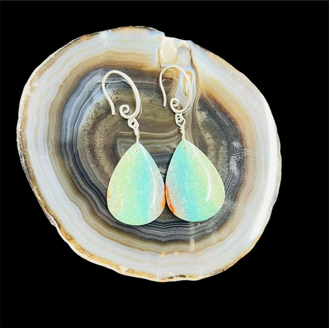 Earrings with green opalized crystalized wood