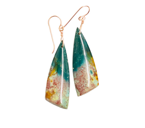 Earrings with green opalized wood