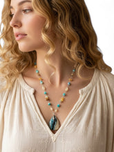 Necklace with natural Chrysocolla on quartz