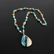 Necklace with natural Chrysocolla on quartz