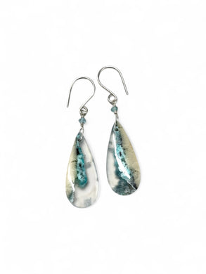 Earrings with chrysocolla on quartz