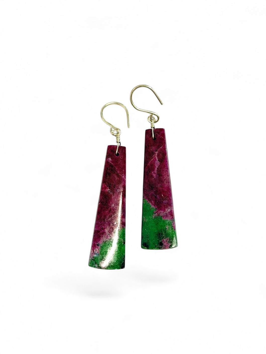Earrings with natural rough Ruby in Zoisite