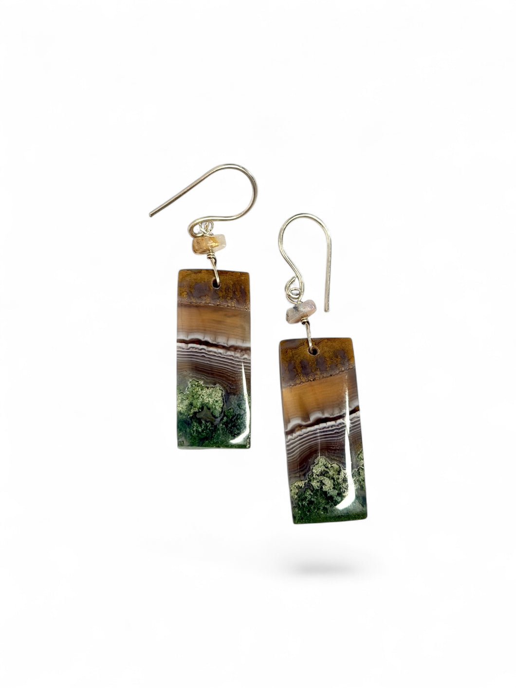 Earrings with moss agate