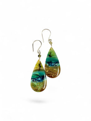 Earrings with light green opalized wood