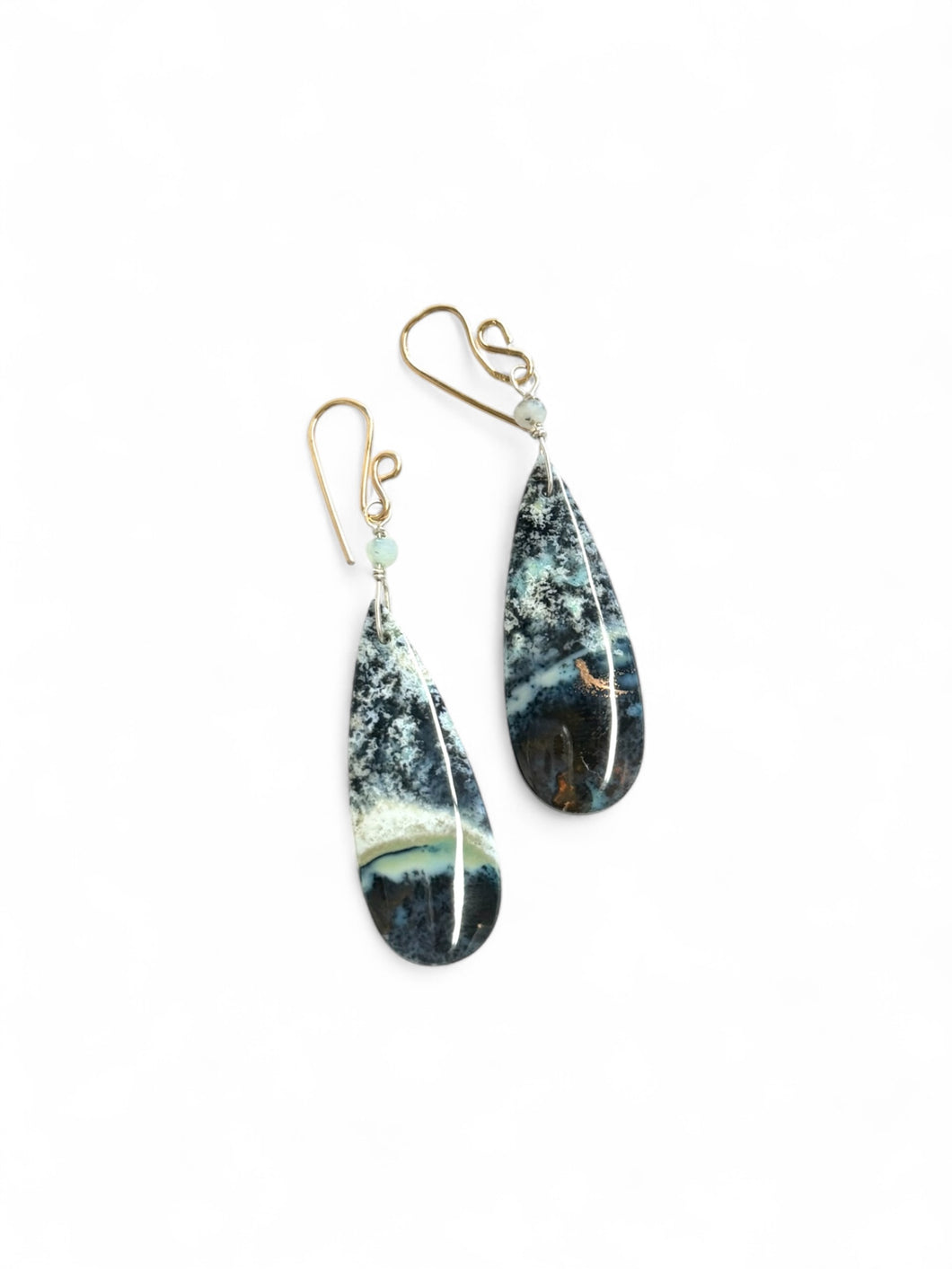 Earrings with multi color opalized wood