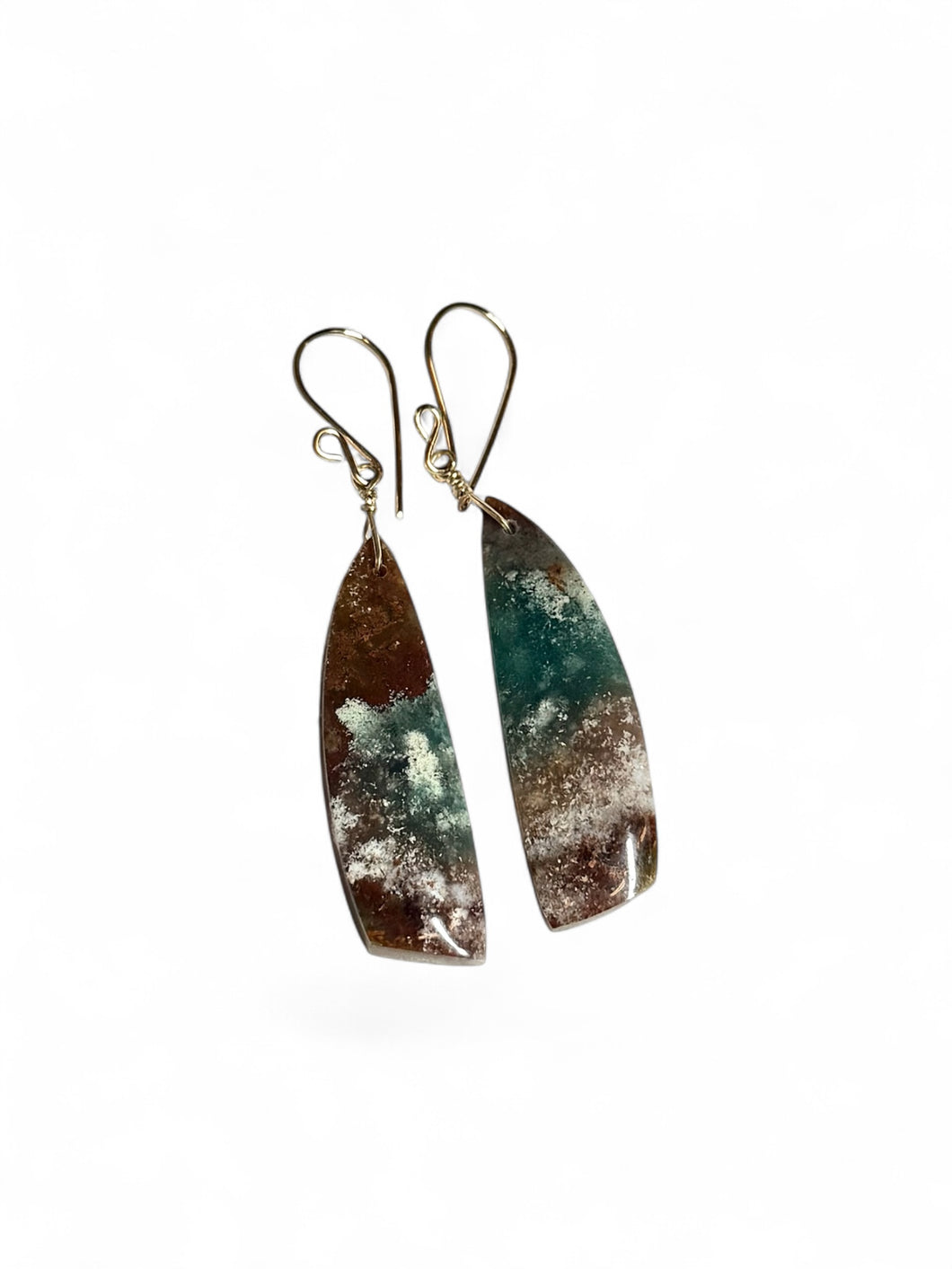 Earrings with green opalized wood