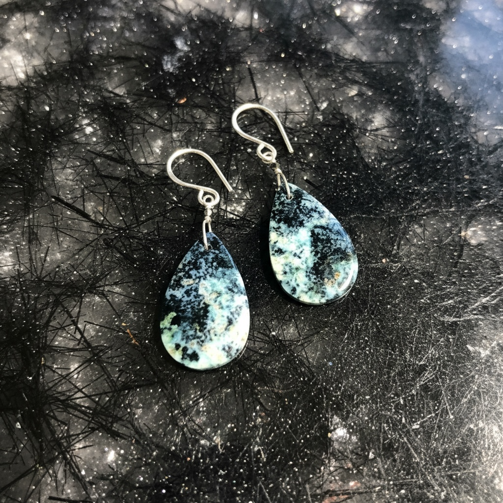 Earrings with blue-black opal wood