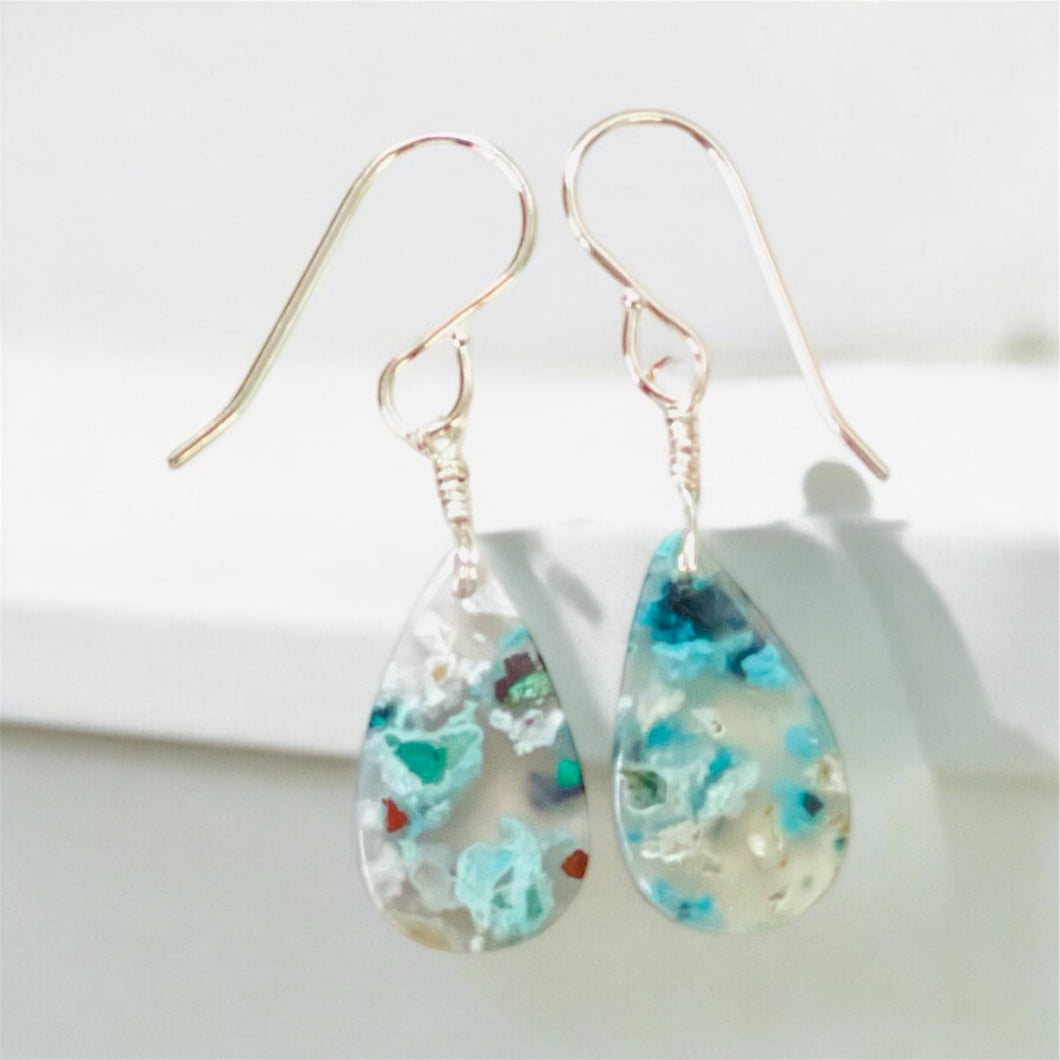 Earrings with chrysocolla copper