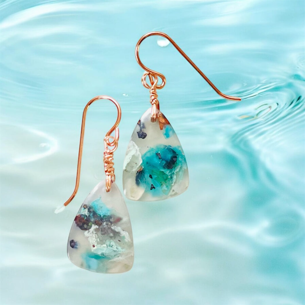 Earrings with blue chrysocolla