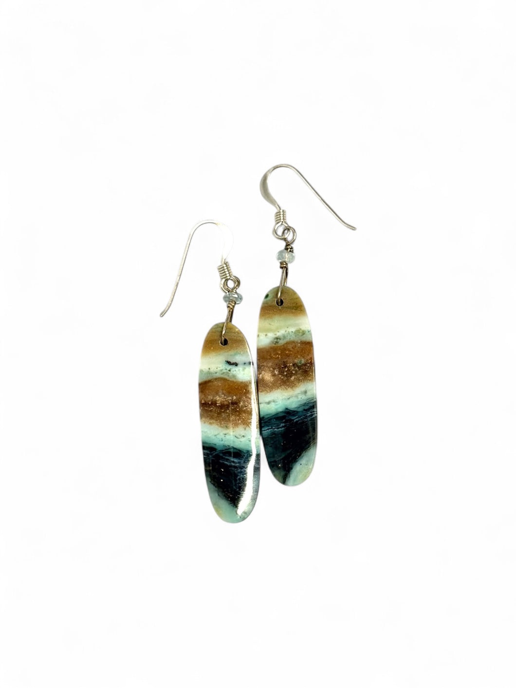 Earrings with petrified Opalized wood