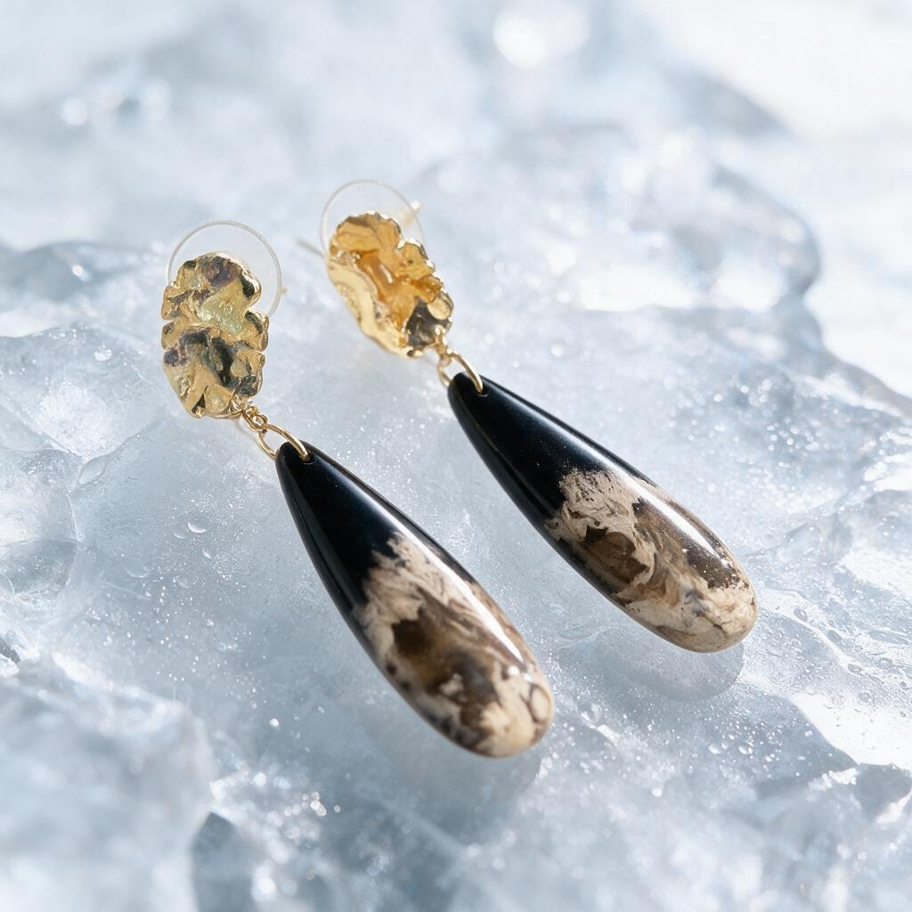 Earrings with petrified palm root