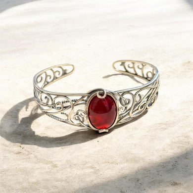 Bracelet cuff style with rare red chalcedony