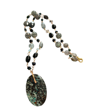 Necklace with natural cooper on chrysocolla