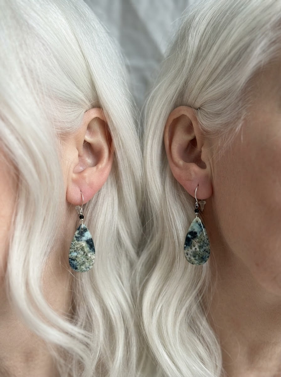 Earrings with blue-black opal wood