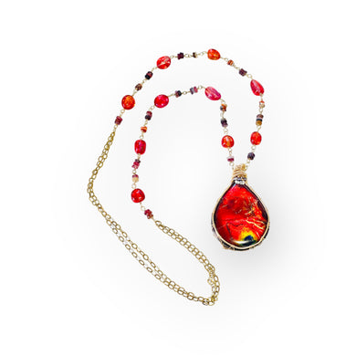 Necklace with red Ammolite and padparadscha Sapphires