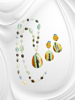 Necklace with multi color opalized wood with copper
