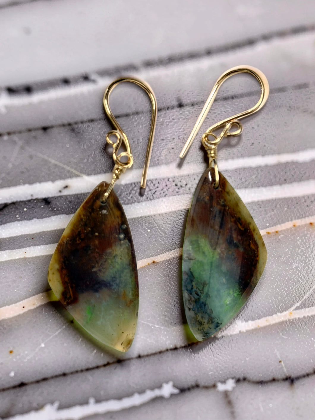 Earrings with petrified Opalized wood