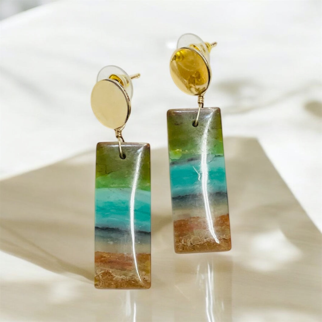 Earrings with crystallized opal wood