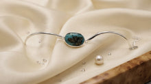 Bracelet cuff style with blue petrified wood with copper