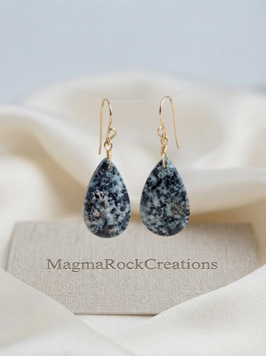 Earrings with petrified Opalized wood