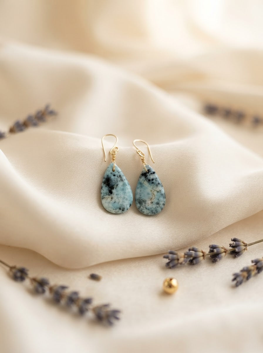 Earrings with blue petrified Opalized wood