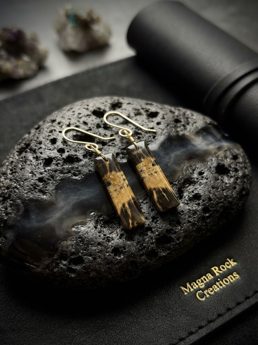Earrings with petrified palm root