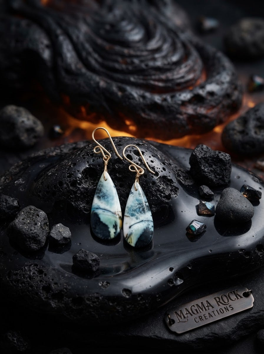 Earrings with blue petrified Opalized wood