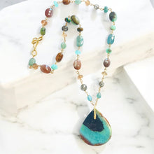 Necklace with green crystallized opalized wood