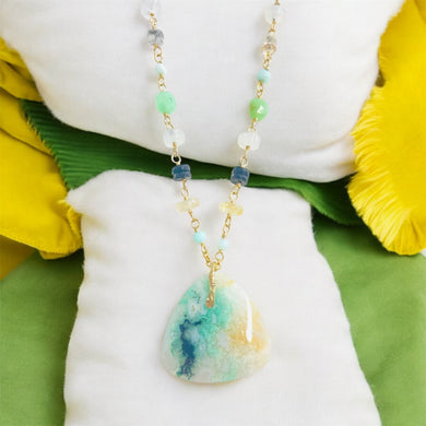Necklace with opal wood and various stones